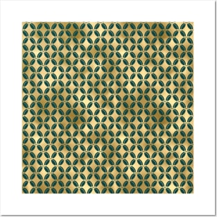 Teal and Gold Vintage Art Deco Quatrefoil Pattern Posters and Art